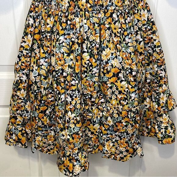 NWT ENGLISH FACTORY Plunge Smocked Cotton Floral Mini Dress Yellow Black Blue XS - Picture 6 of 16